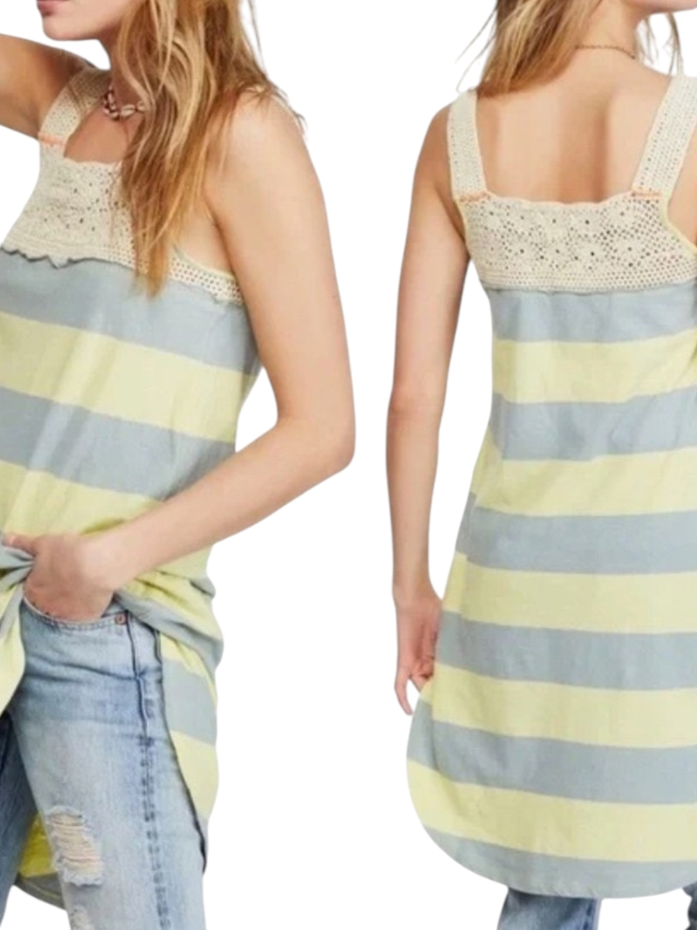 Free People We The Free Size Large Luca Crochet Striped Tunic Tank Top XS